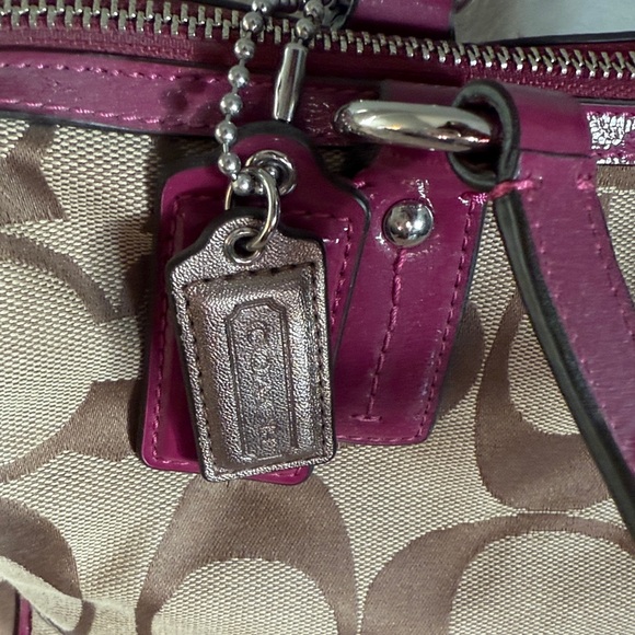 Coach Tan and Magenta Signature Satchel - Picture 3 of 4